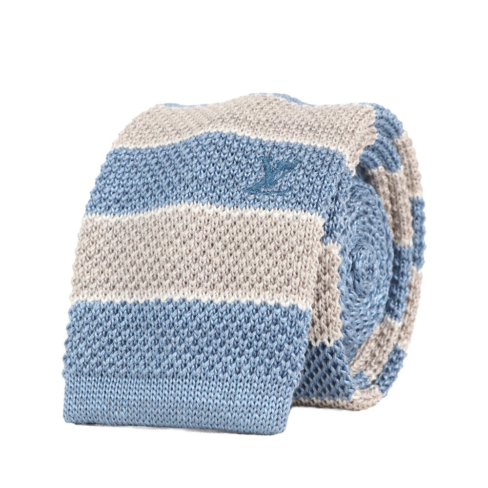 LOUIS VUITTON Louis Vuitton Tie, Silk Cotton Knit, Striped Square Light Blue/...